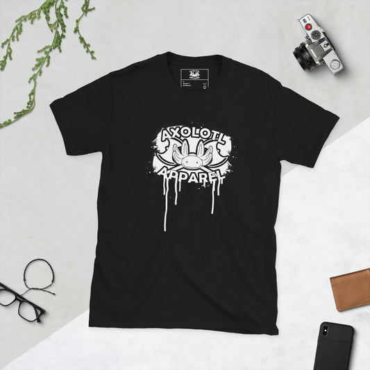 Axolotl-apparel-spatter-logo_Short-sleeve_Unisex_T-shirt_Black_Flat