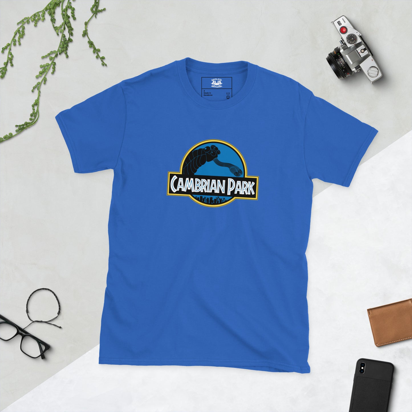Cambrian Park - Opabinia Edition Unisex Short Sleeve T-shirt blue flat