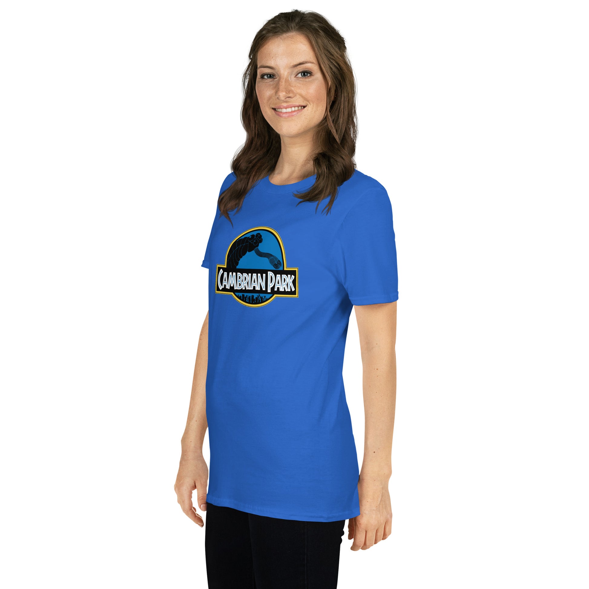Cambrian Park - Opabinia Edition Unisex Short Sleeve T-shirt blue mockup