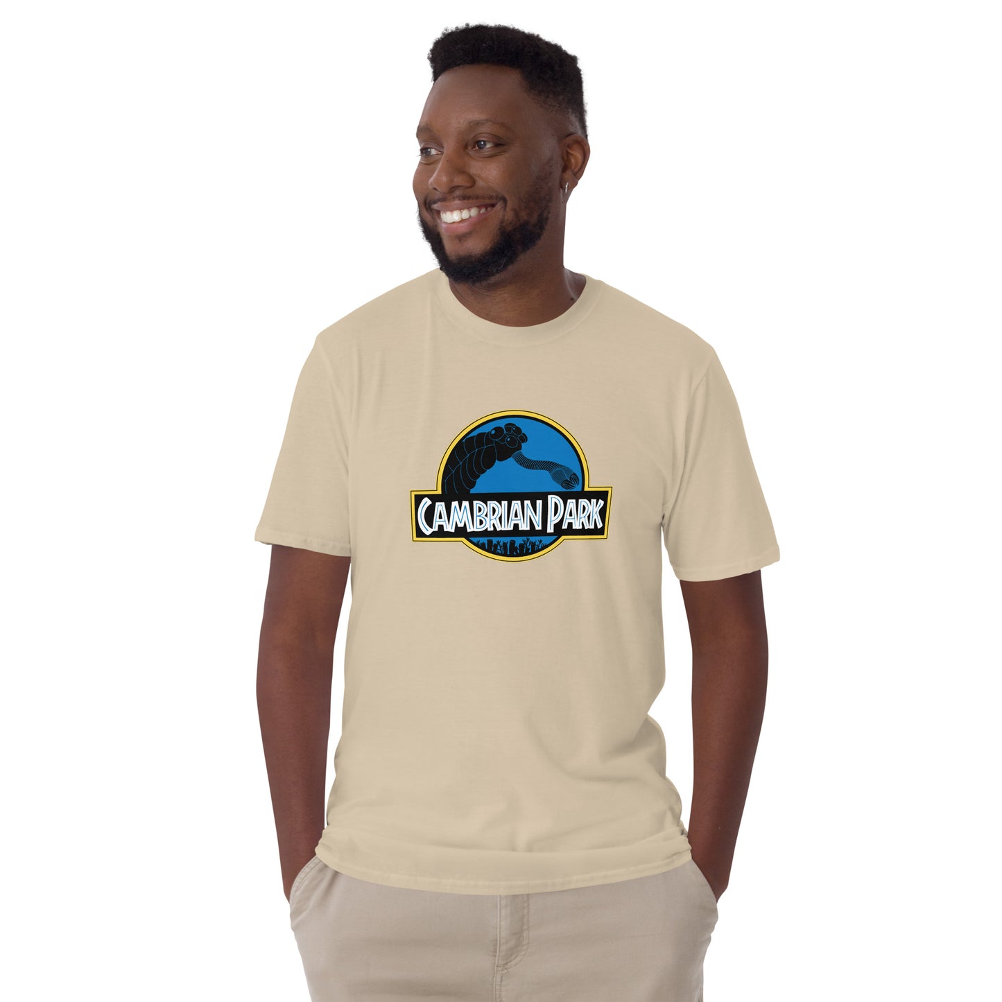 Cambrian Park - Opabinia Edition Unisex Short Sleeve T-shirt sand mockup