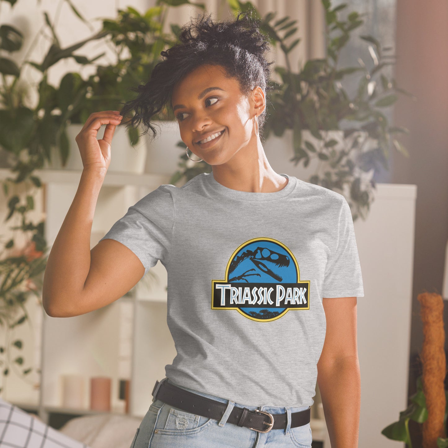 Triassic Park Grey Unisex Short Sleeve T-Shirt Mockup