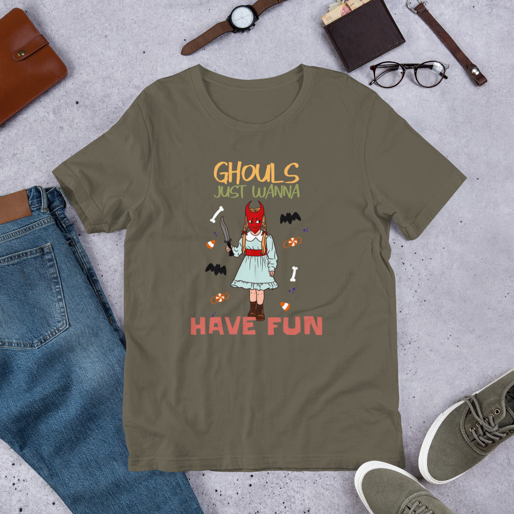 Ghouls Just Wanna Have Fun Short-sleeve Unisex T-shirt Army Flat