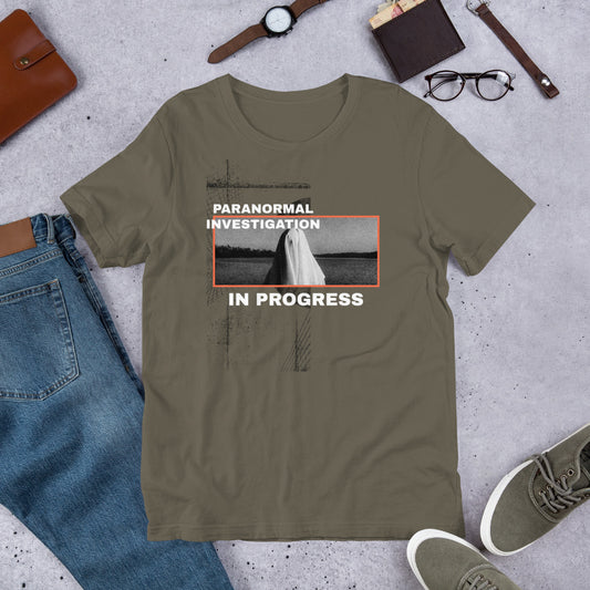 Paranormal Investigation In Progress Short-Sleeve Unisex T-Shirt Army Flat