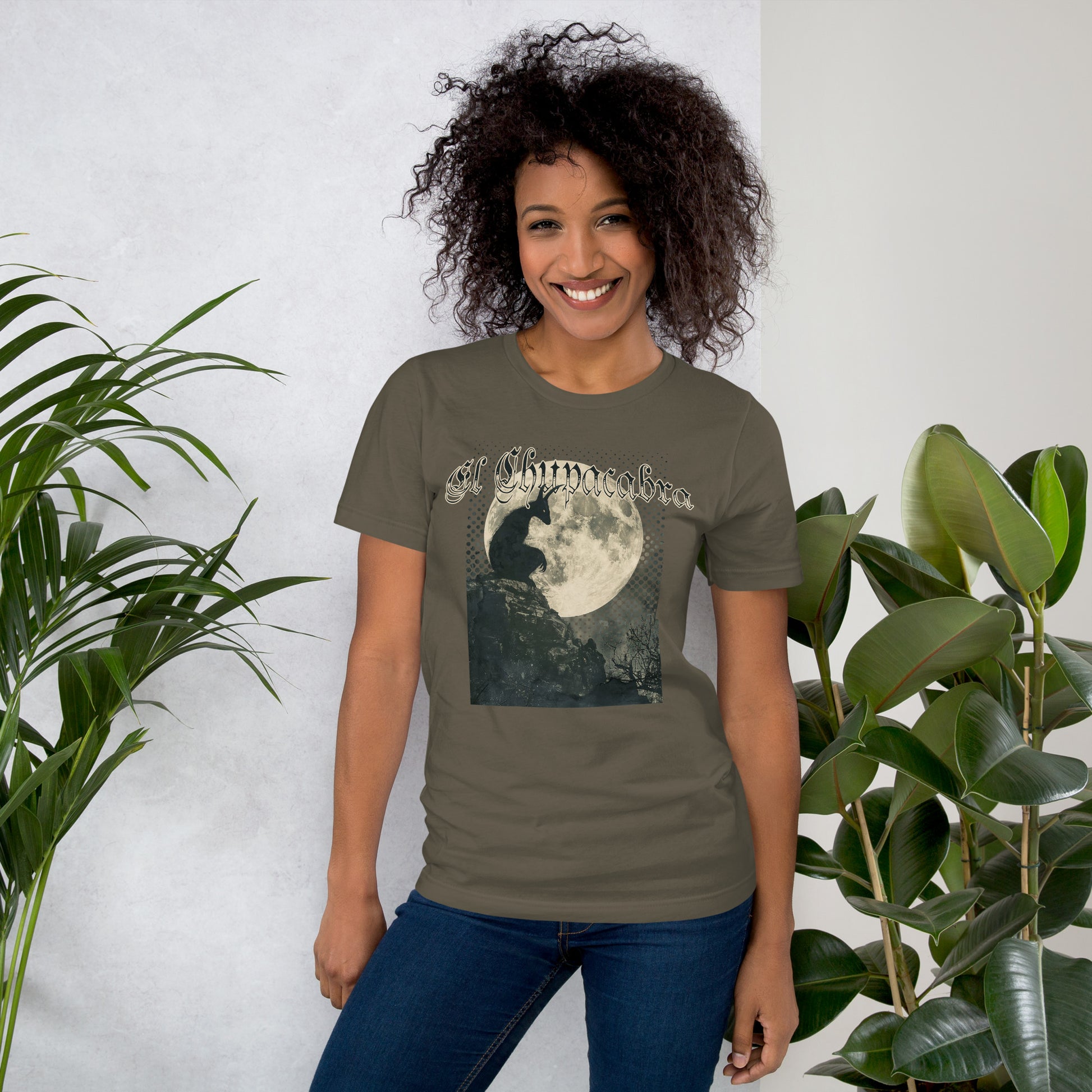 Chupacabra By Moonlight Short Sleeve Unisex T-shirt Army Mockup