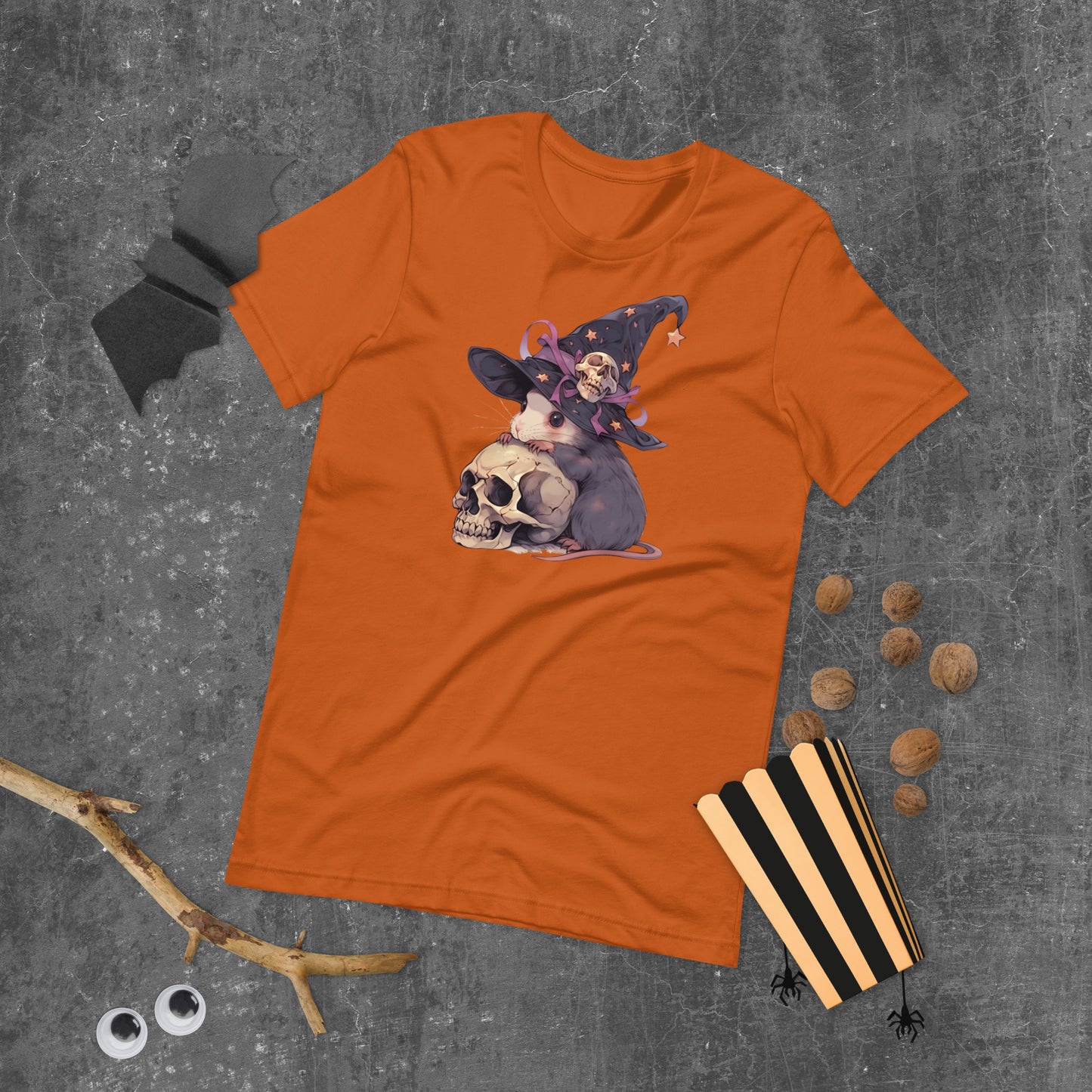 Witchy Rat short sleeve unisex t-shirt orange flat