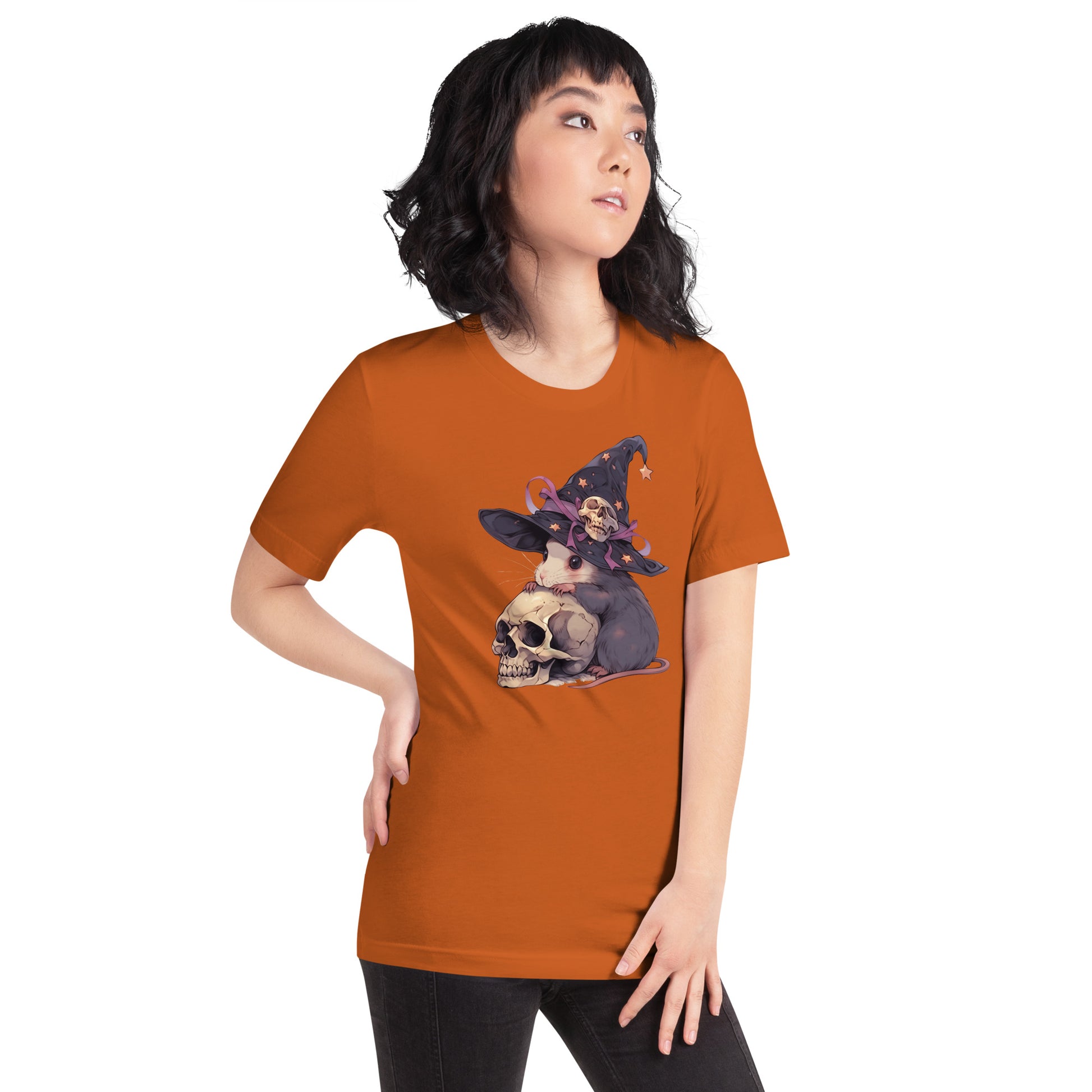 Witchy Rat short sleeve unisex t-shirt orange mockup