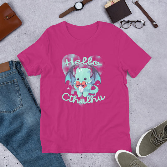Hello Cthulhu Shirt-sleeve Unisex T-shirt Berry Flat
