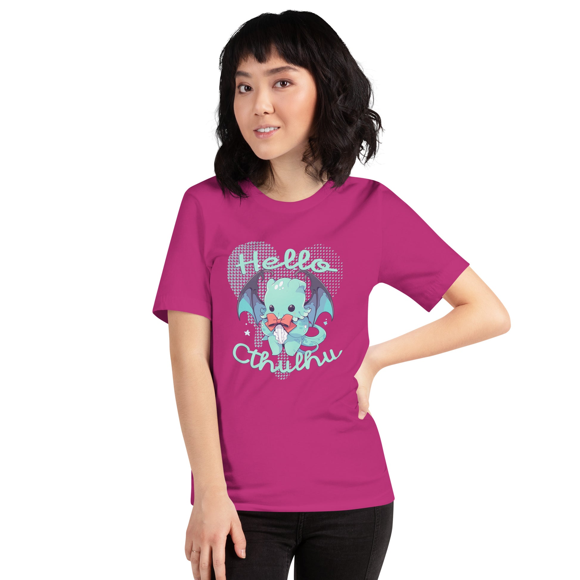 Hello Cthulhu Shirt-sleeve Unisex T-shirt Berry Mockup
