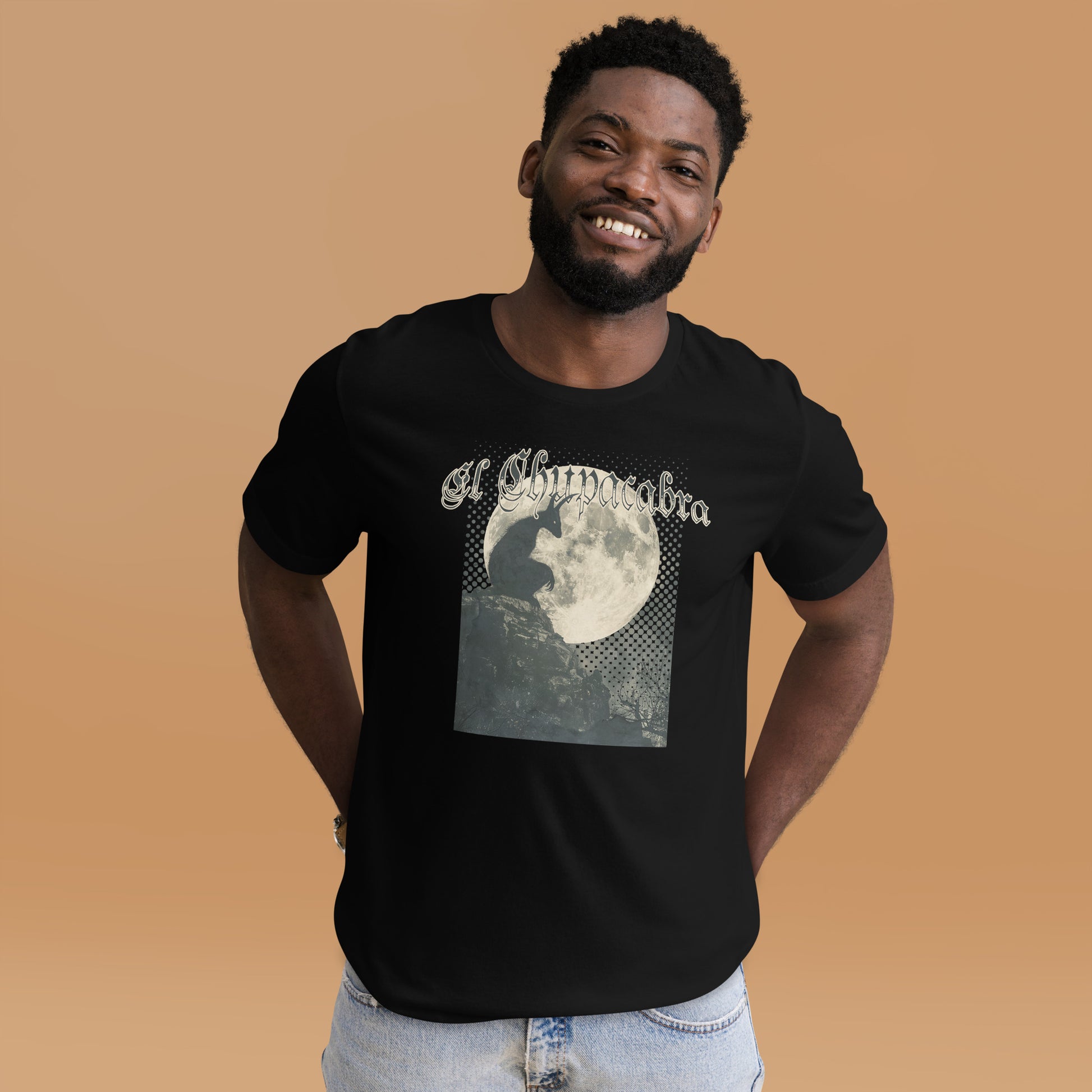 Chupacabra By Moonlight Short Sleeve Unisex T-shirt Black Mockup