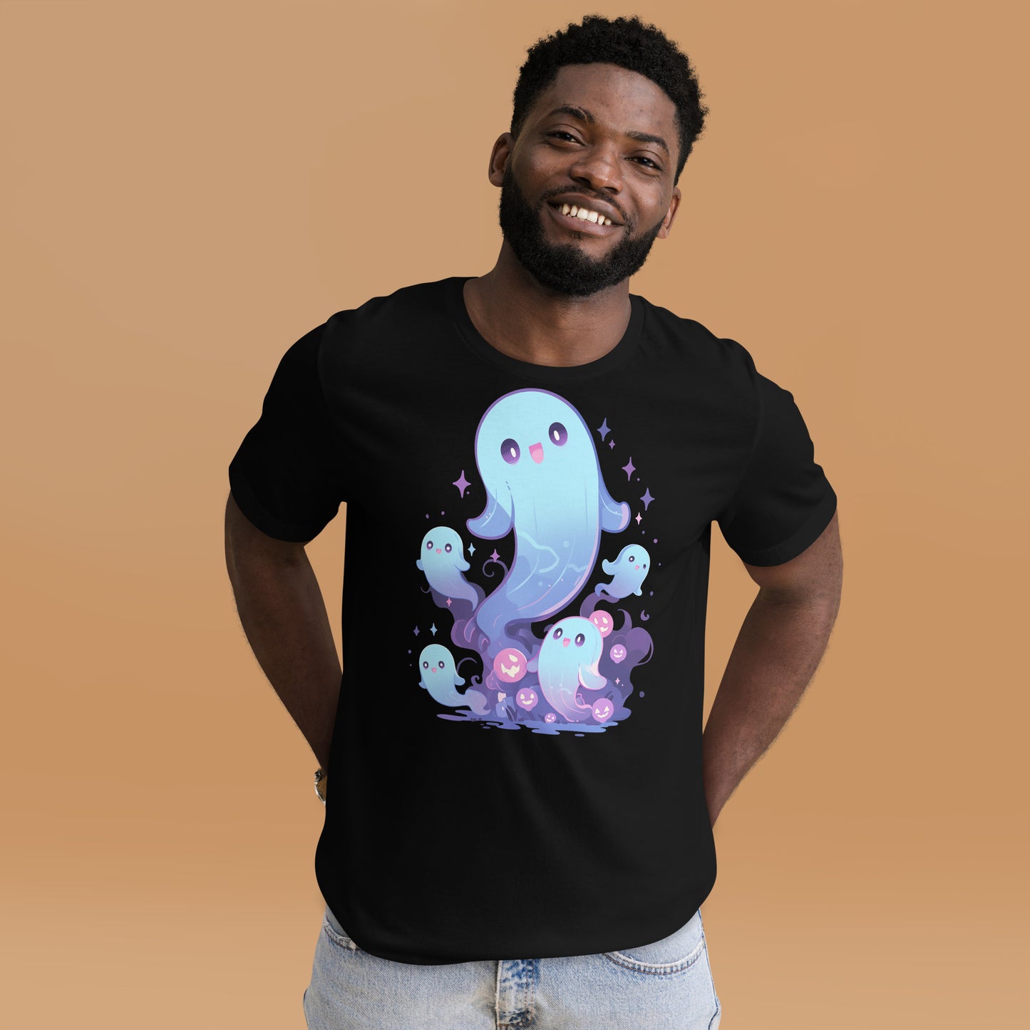 ghosties short sleeve unisex t-shirt black mockup