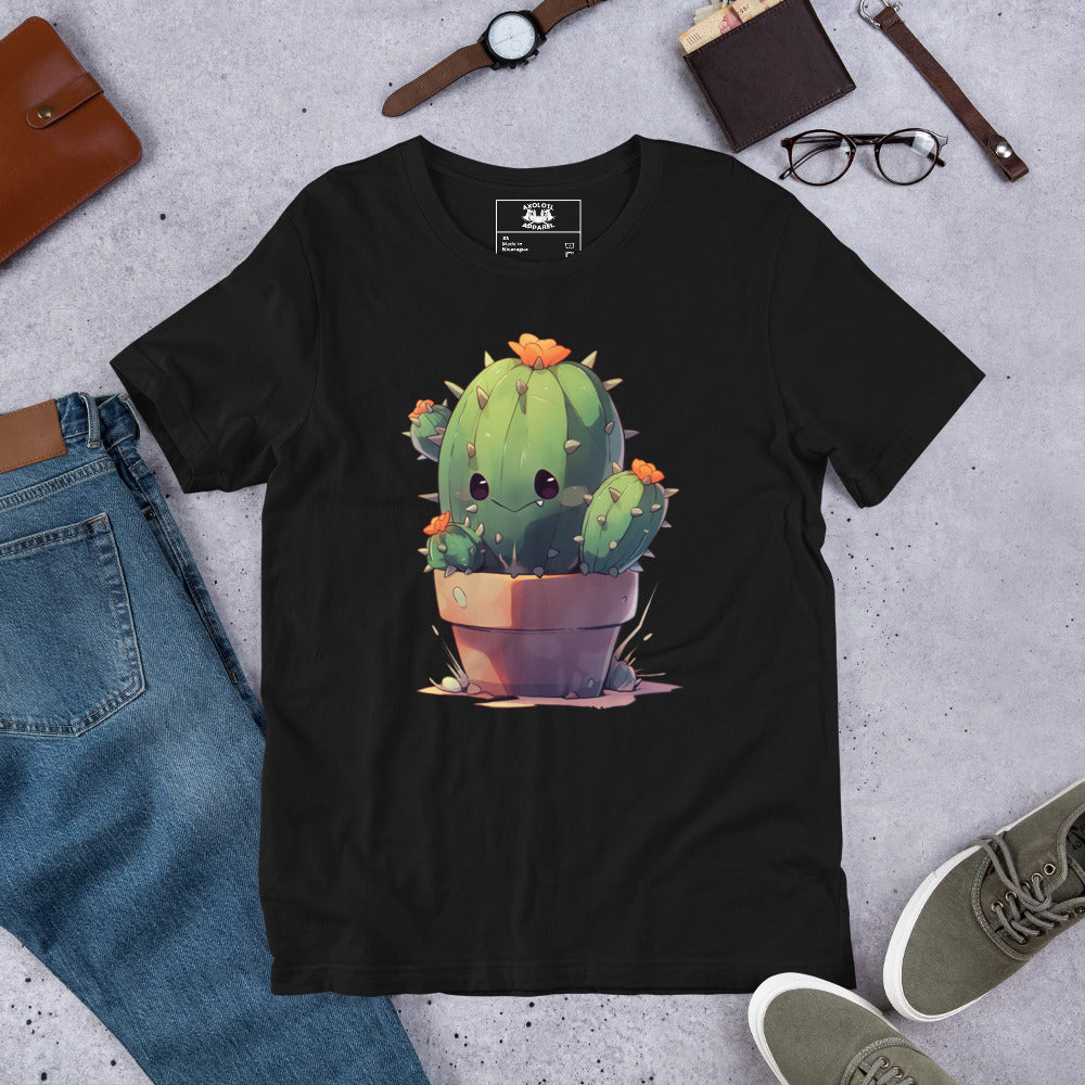 Kawaii_Cactus_Short_Sleeve_Unisex_T-shirt_Black_Flat