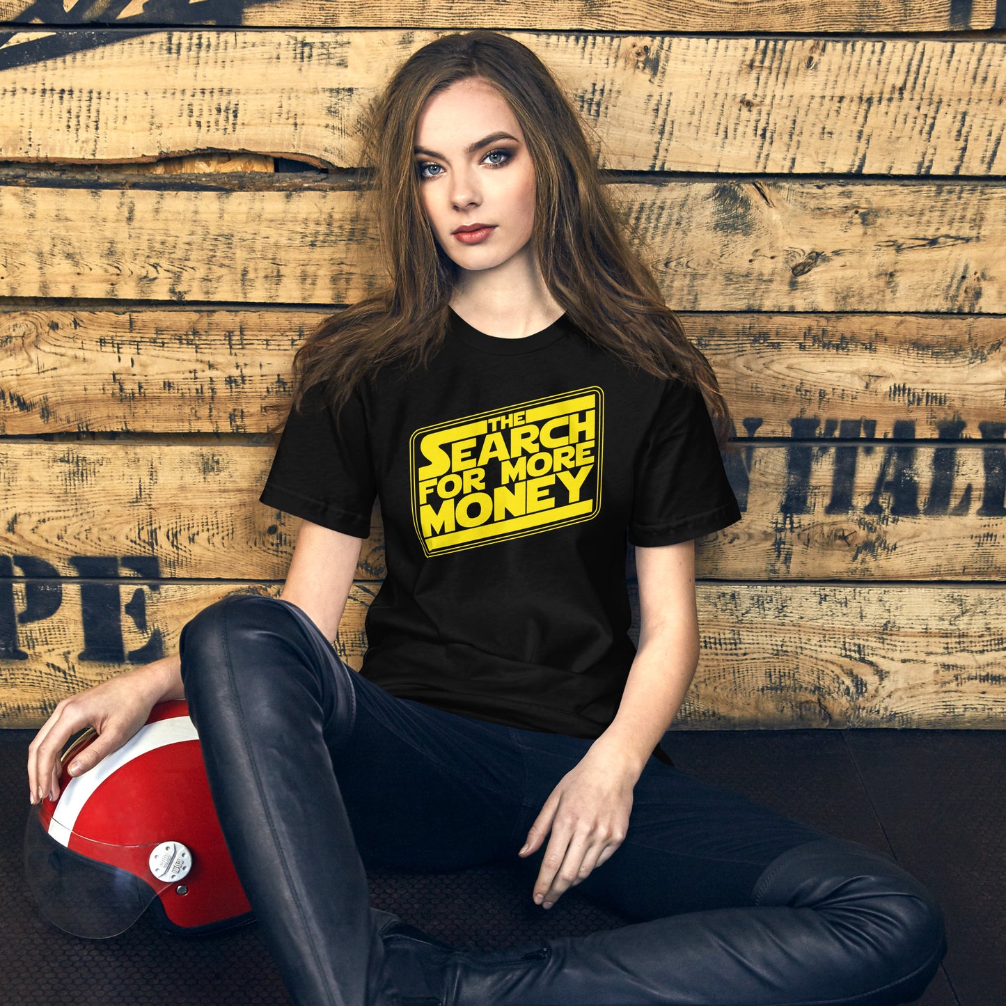 The Search For More Money Short-Sleeve Unisex T-Shirt Black Mockup