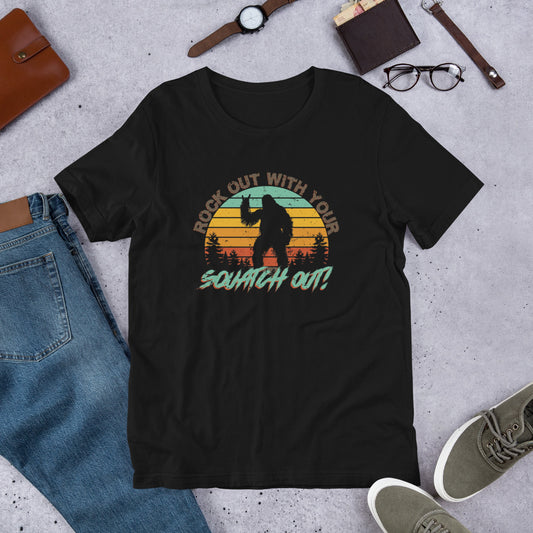 Rock Out Squatch Out Short-sleeve Unisex T-shirt Black Flat