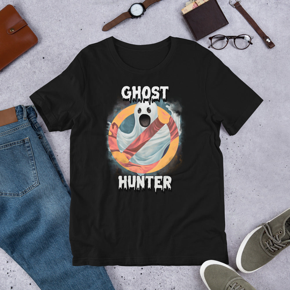 Ghost Hunter Short Sleeve Unisex T-shirt Black Flat