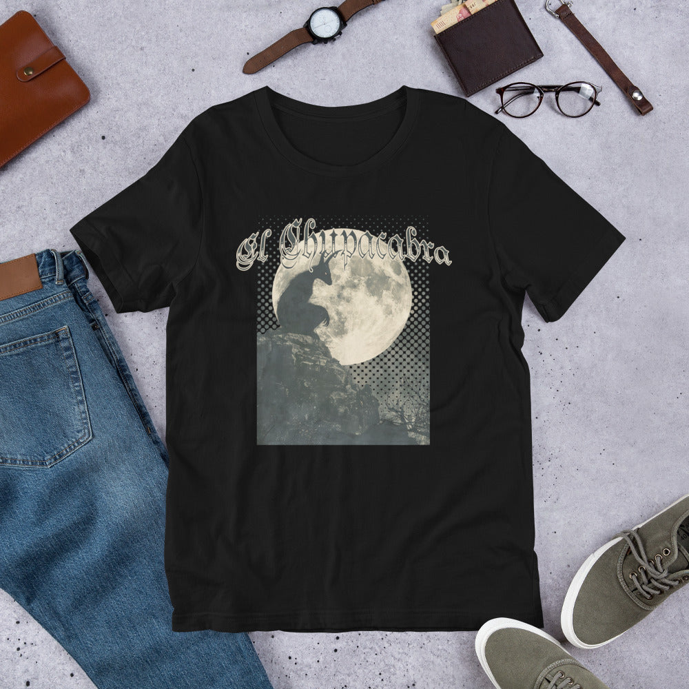 Chupacabra By Moonlight Short Sleeve Unisex T-shirt Black Flat