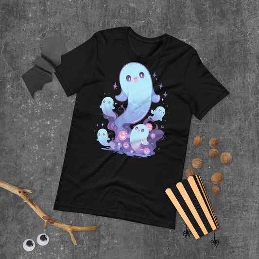 ghosties short sleeve unisex t-shirt black flat