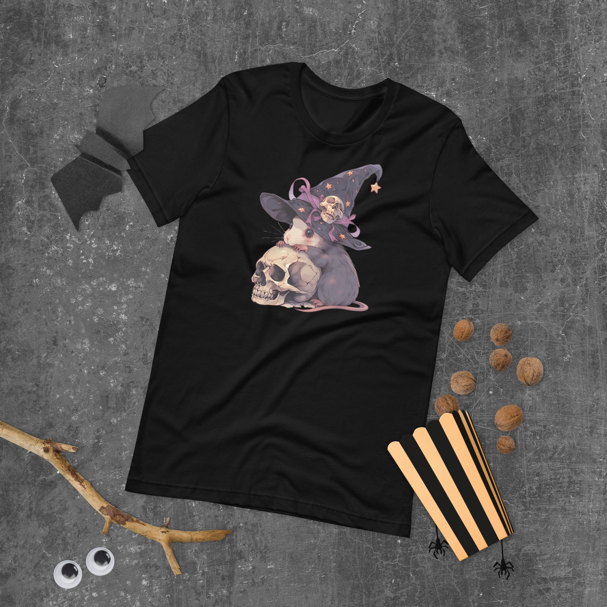 Witchy Rat short sleeve unisex t-shirt black flat