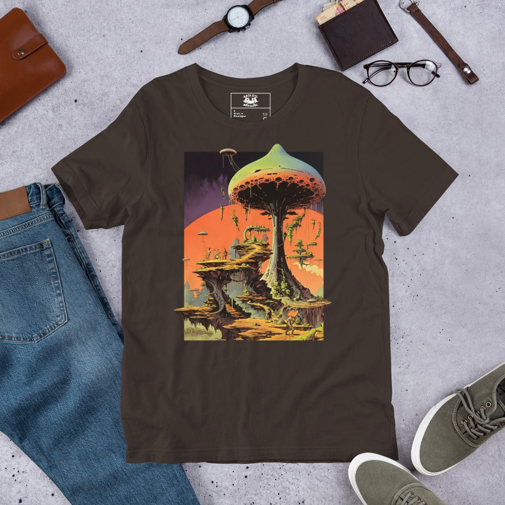 Mushroom-City_Shirt-sleeve_Unisex_T-shirt_Brown_Flat