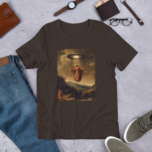 Jesus Ascending Short-sleeve Unisex T-shirt Brown Flat