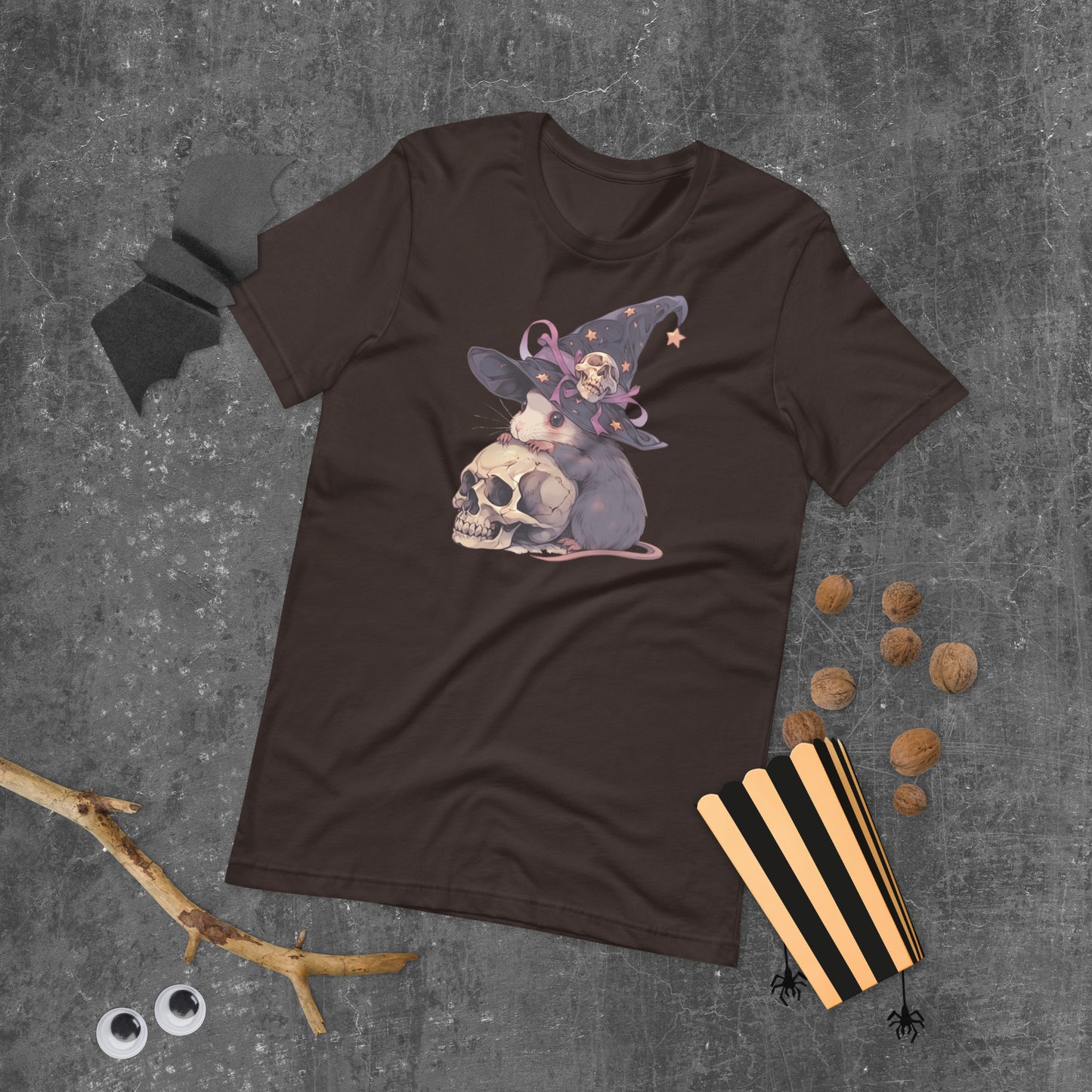 Witchy Rat short sleeve unisex t-shirt brown flat