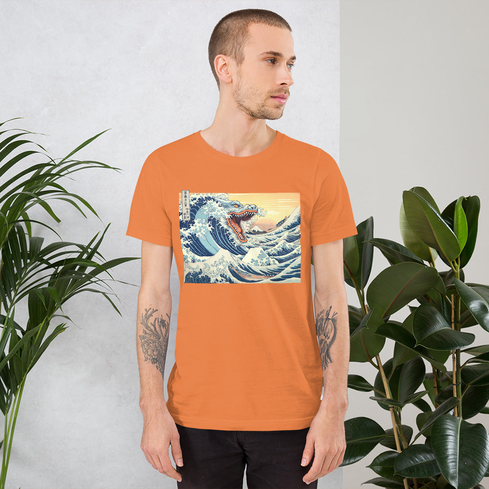 The-Great-Wave-of-Godzilla_Short-sleeve_Unisex_T-shirt_Orange_Mockup