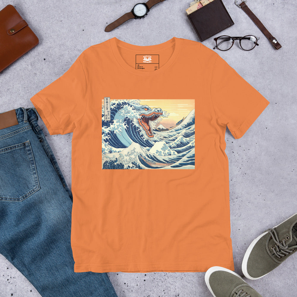 The-Great-Wave-of-Godzilla_Short-sleeve_Unisex_T-shirt_Orange_Flat