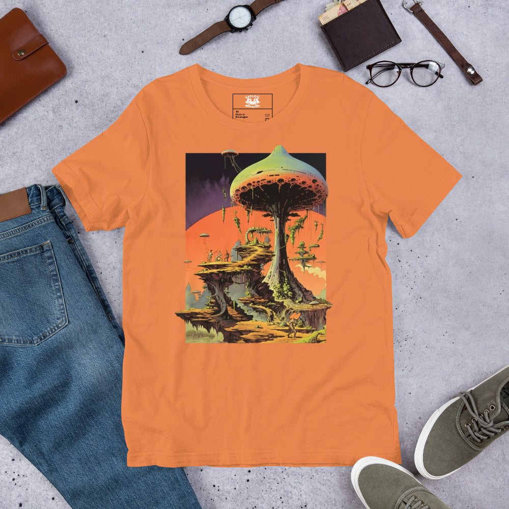 Mushroom-City_Shirt-sleeve_Unisex_T-shirt_Orange_Flat