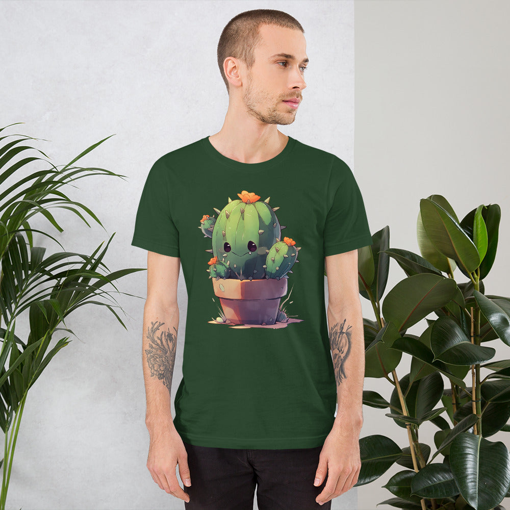 Kawaii_Cactus_Short_Sleeve_Unisex_T-shirt_Forest-green_Mockup