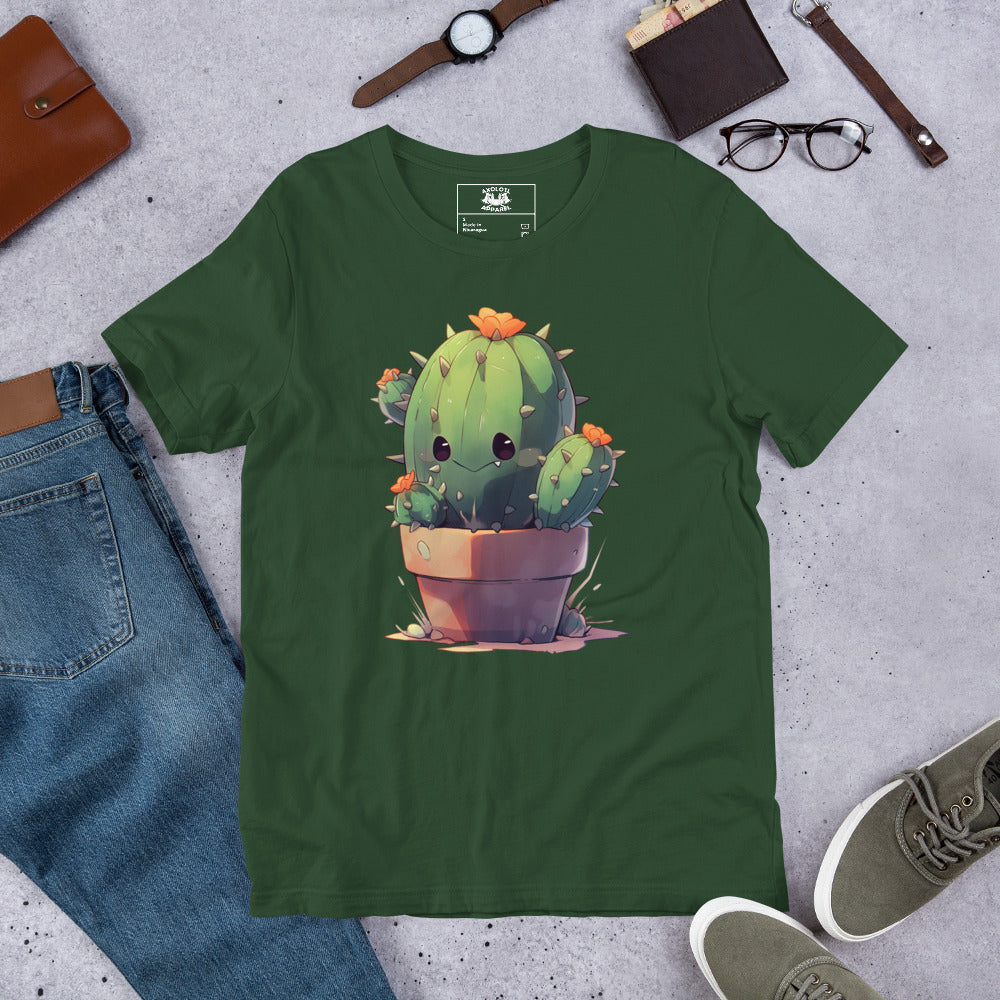 Kawaii_Cactus_Short_Sleeve_Unisex_T-shirt_Forest-green_Flat