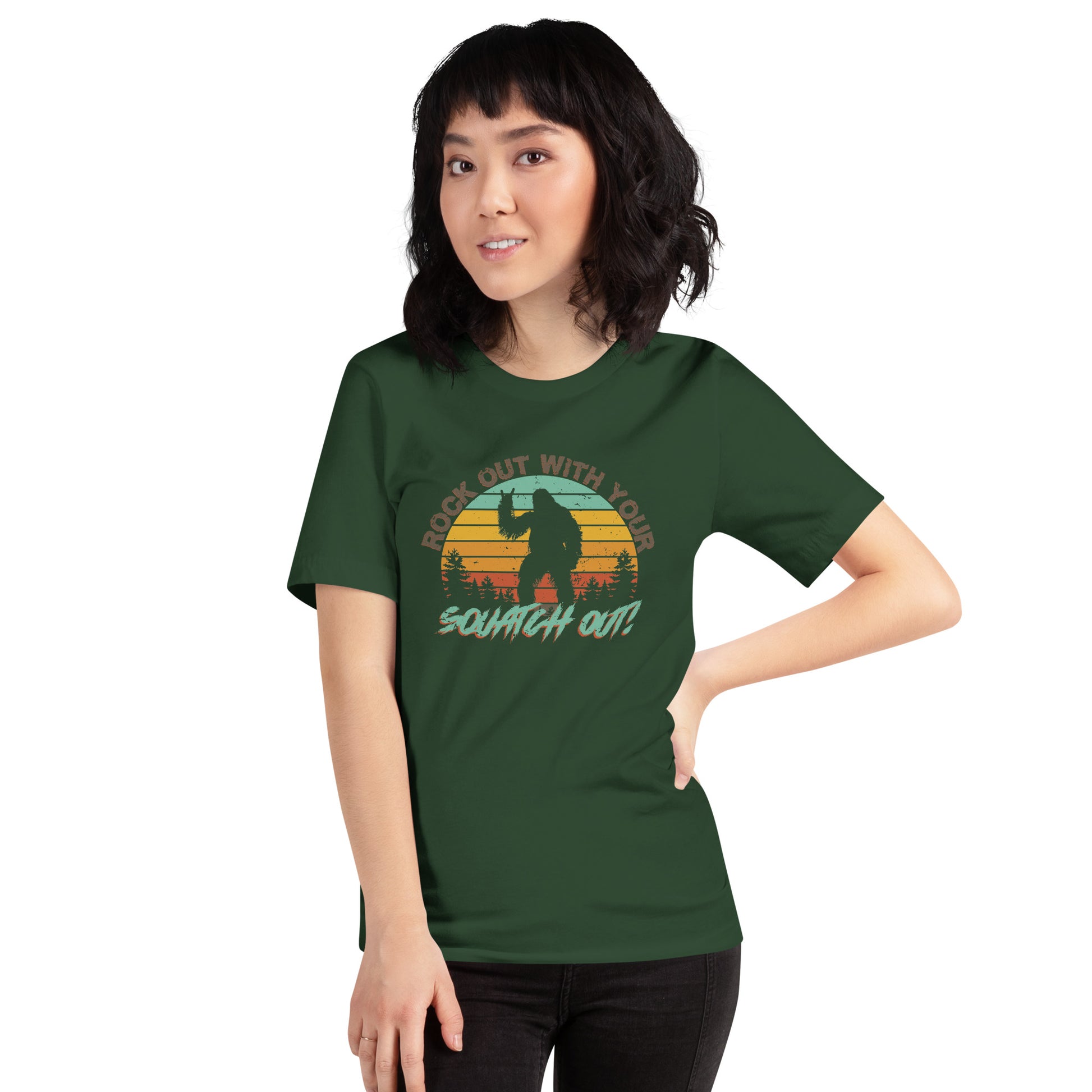 Rock Out Squatch Out Short-sleeve Unisex T-shirt Green Mockup