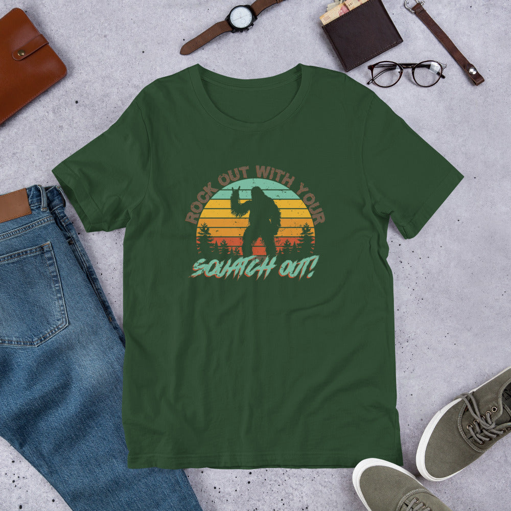 Rock Out Squatch Out Short-sleeve Unisex T-shirt Green Flat