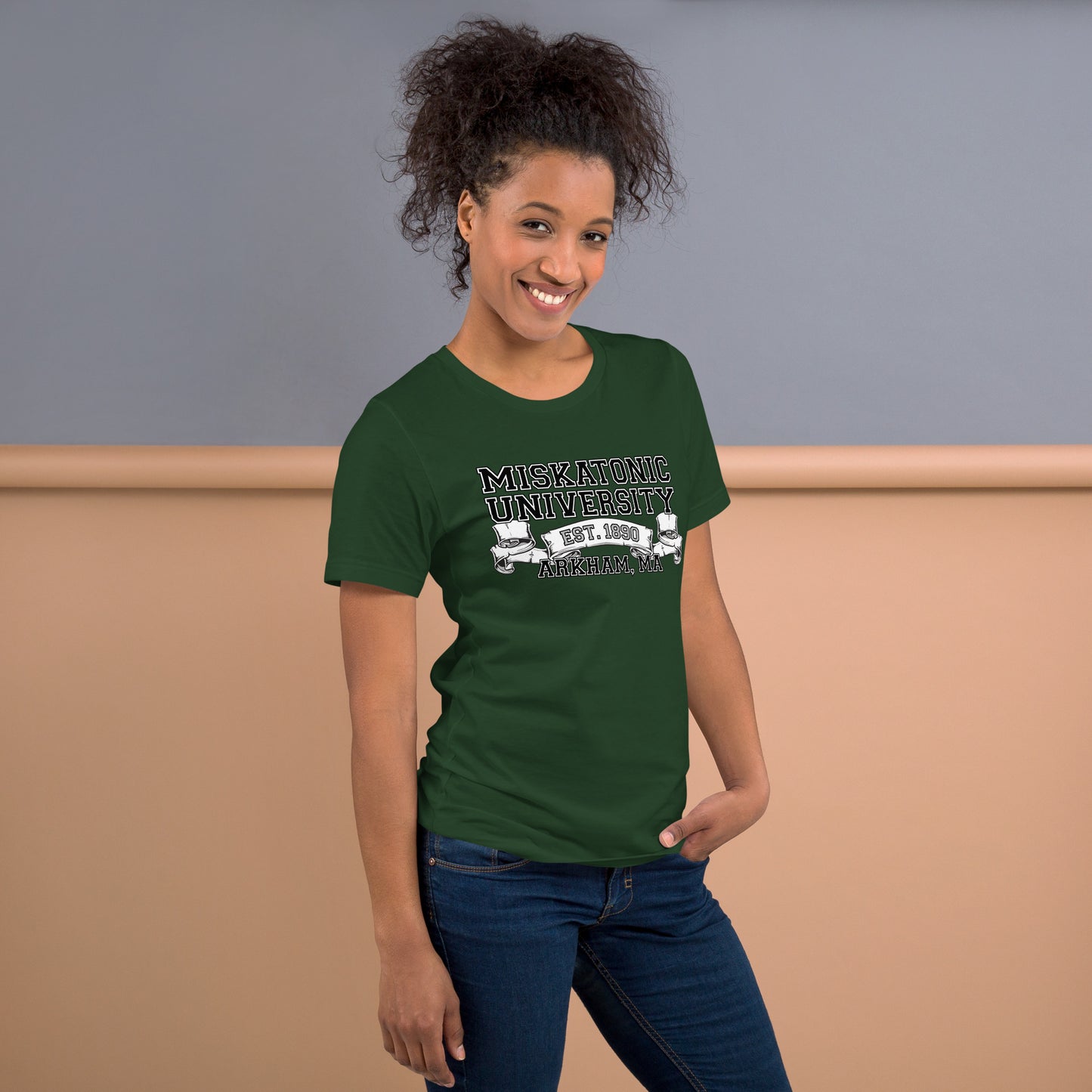 Miskatonic University Arkham MA Short-sleeve Unisex T-shirt Green Mockup