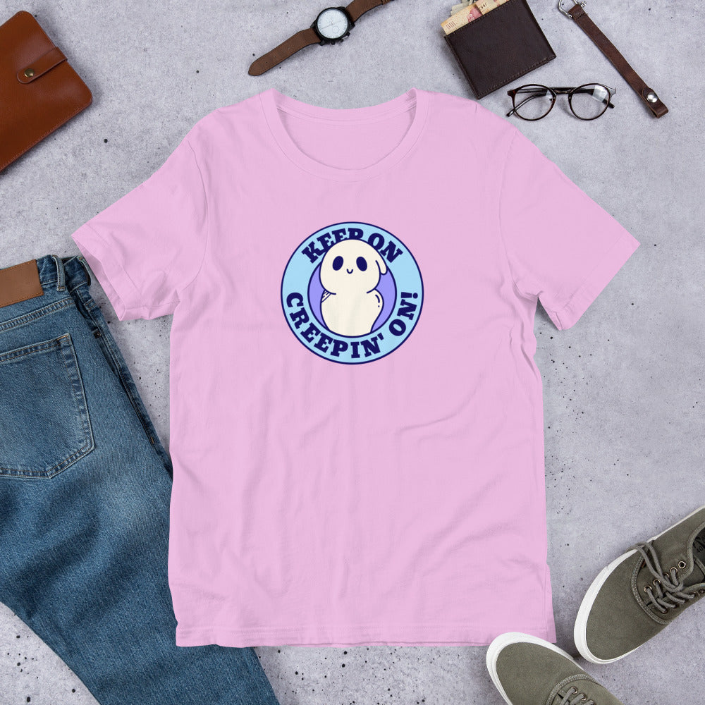 Keep On Creepin' On Short Sleeve Unisex T-shirt Lilac Flat