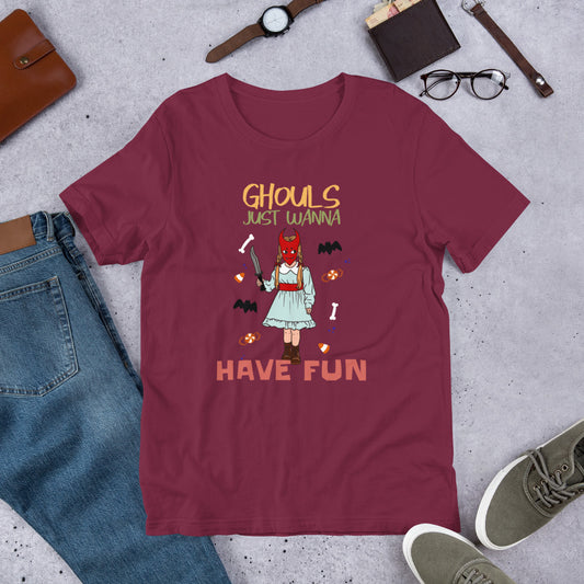 Ghouls Just Wanna Have Fun Short-sleeve Unisex T-shirt Maroon Flat
