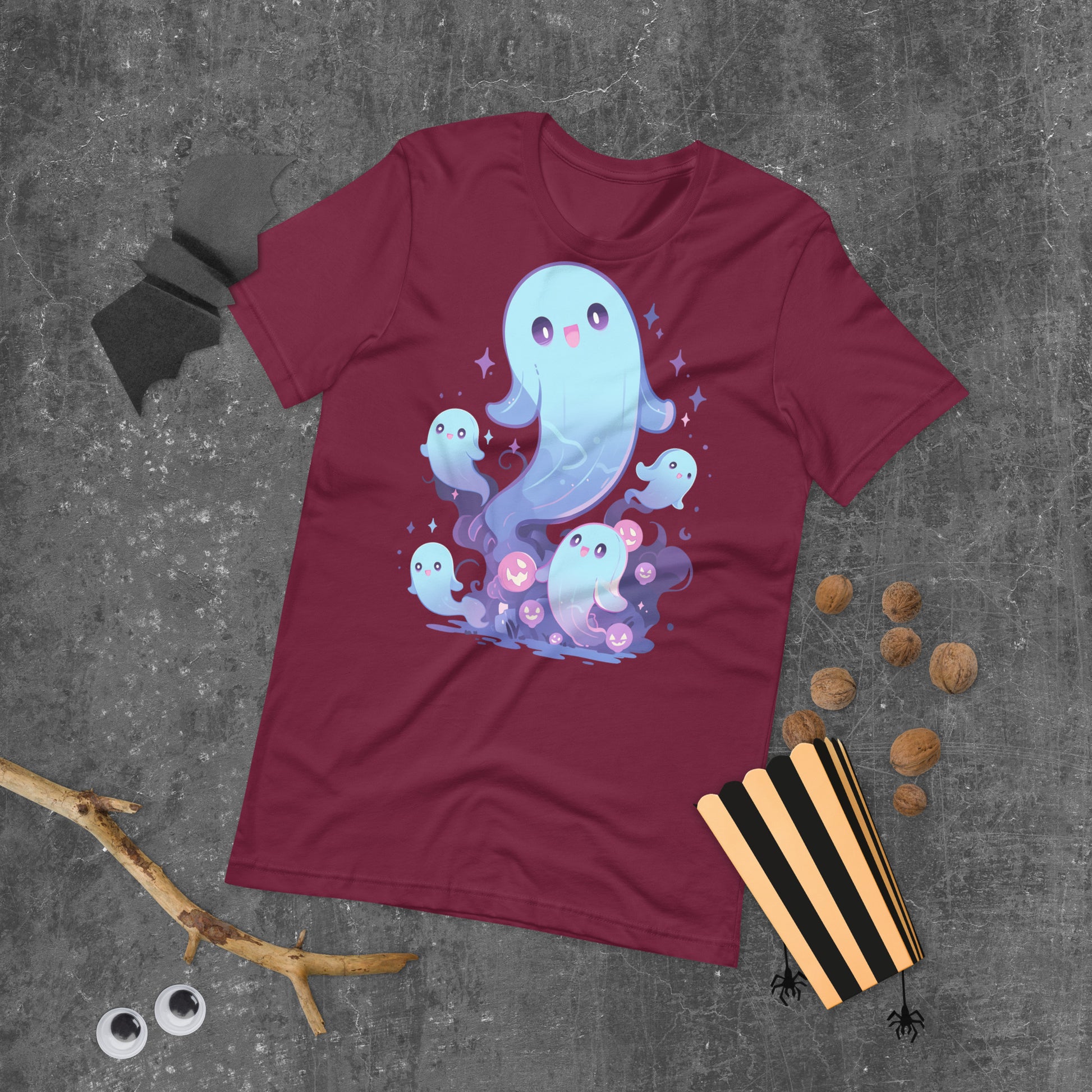 ghosties short sleeve unisex t-shirt maroon flat