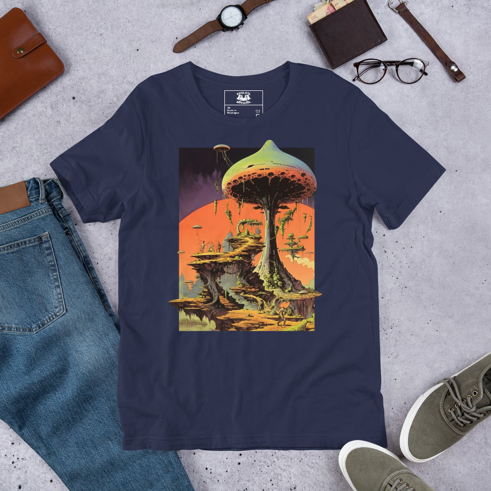 Mushroom-City_Shirt-sleeve_Unisex_T-shirt_Navy_Flat