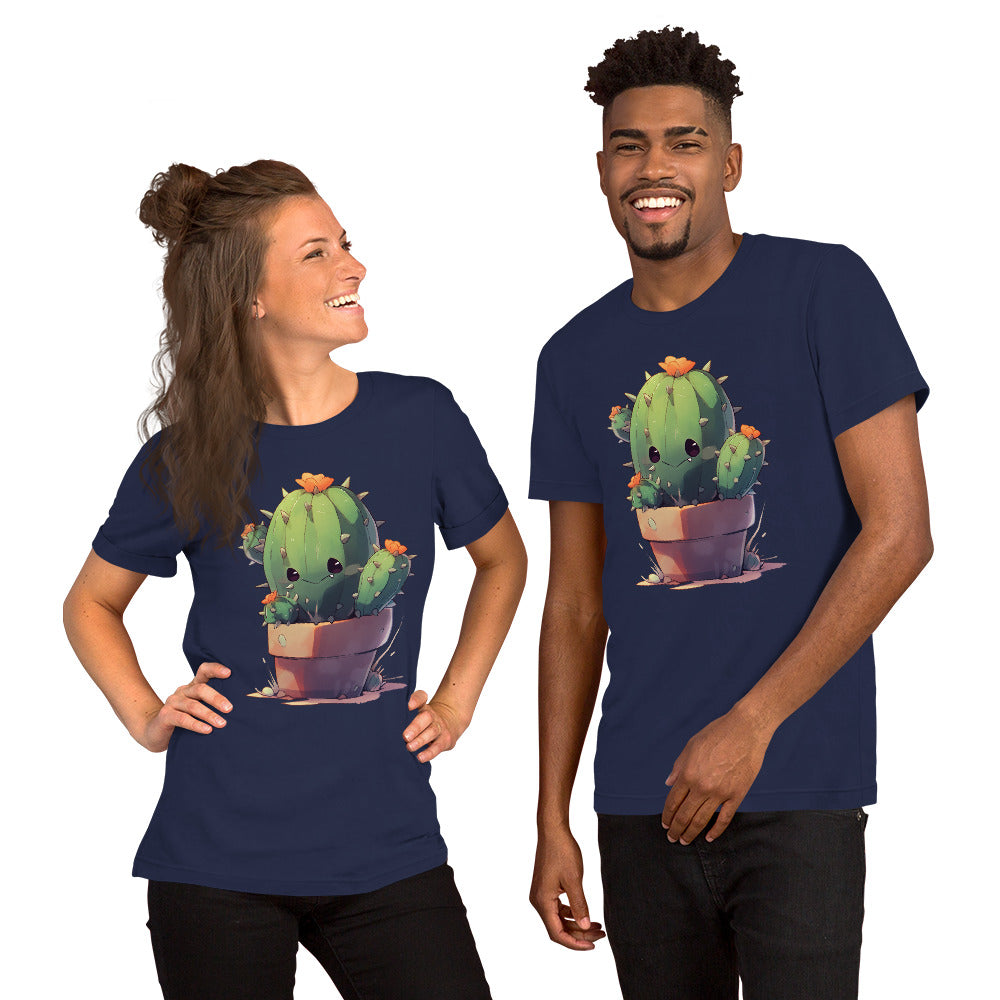 Kawaii_Cactus_Short_Sleeve_Unisex_T-shirt_Navy_Mockup