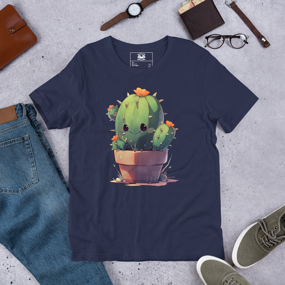 Kawaii_Cactus_Short_Sleeve_Unisex_T-shirt_Navy_Flat