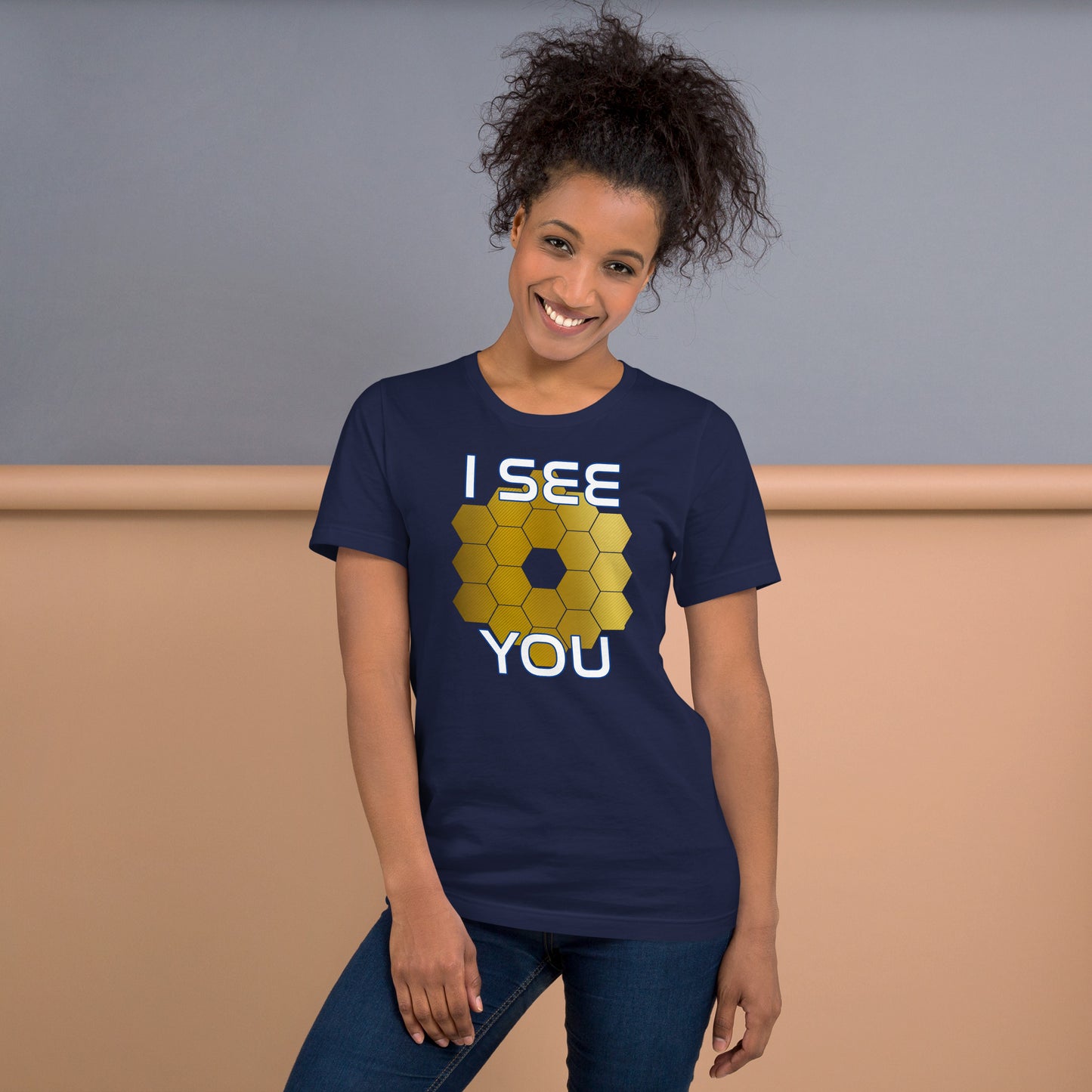 I See You Short-sleeve Unisex T-shirt Navy Mockup
