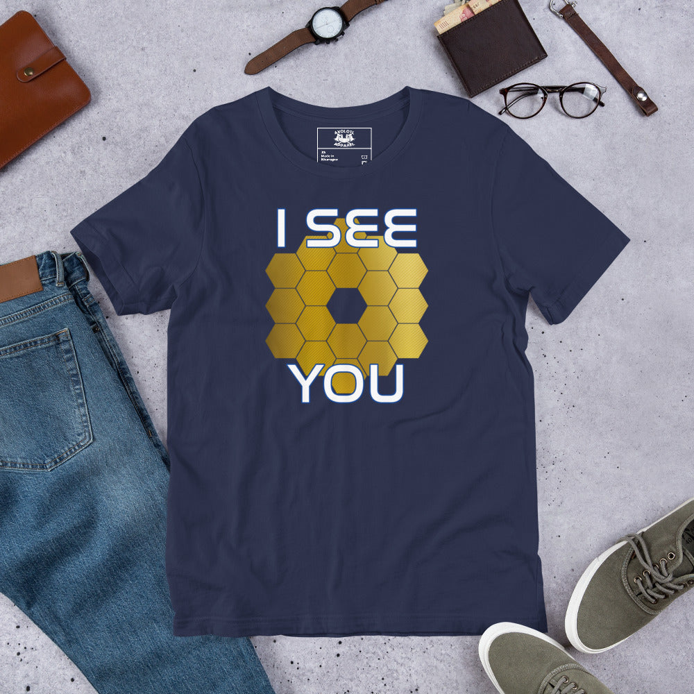 I See You Short-sleeve Unisex T-shirt Navy Flat