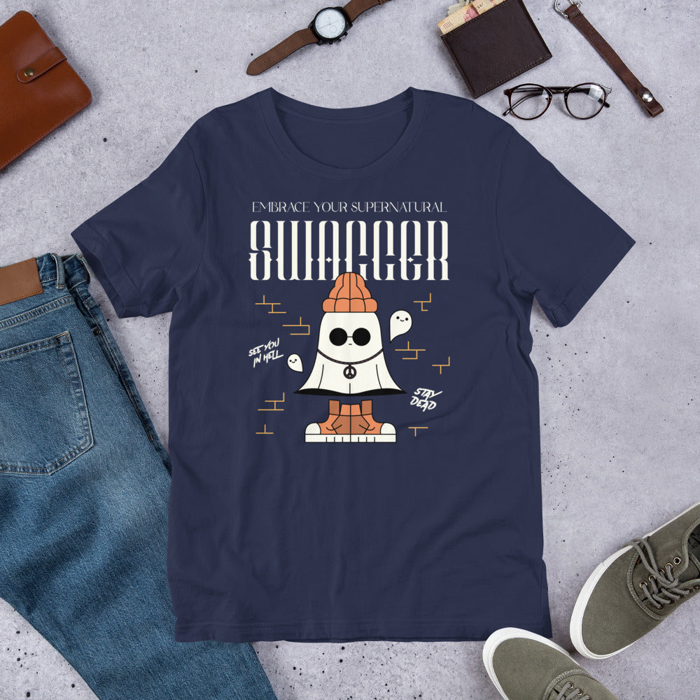 Embrace Your Supernatural Swagger Short-sleeve Unisex T-shirt Navy Flat