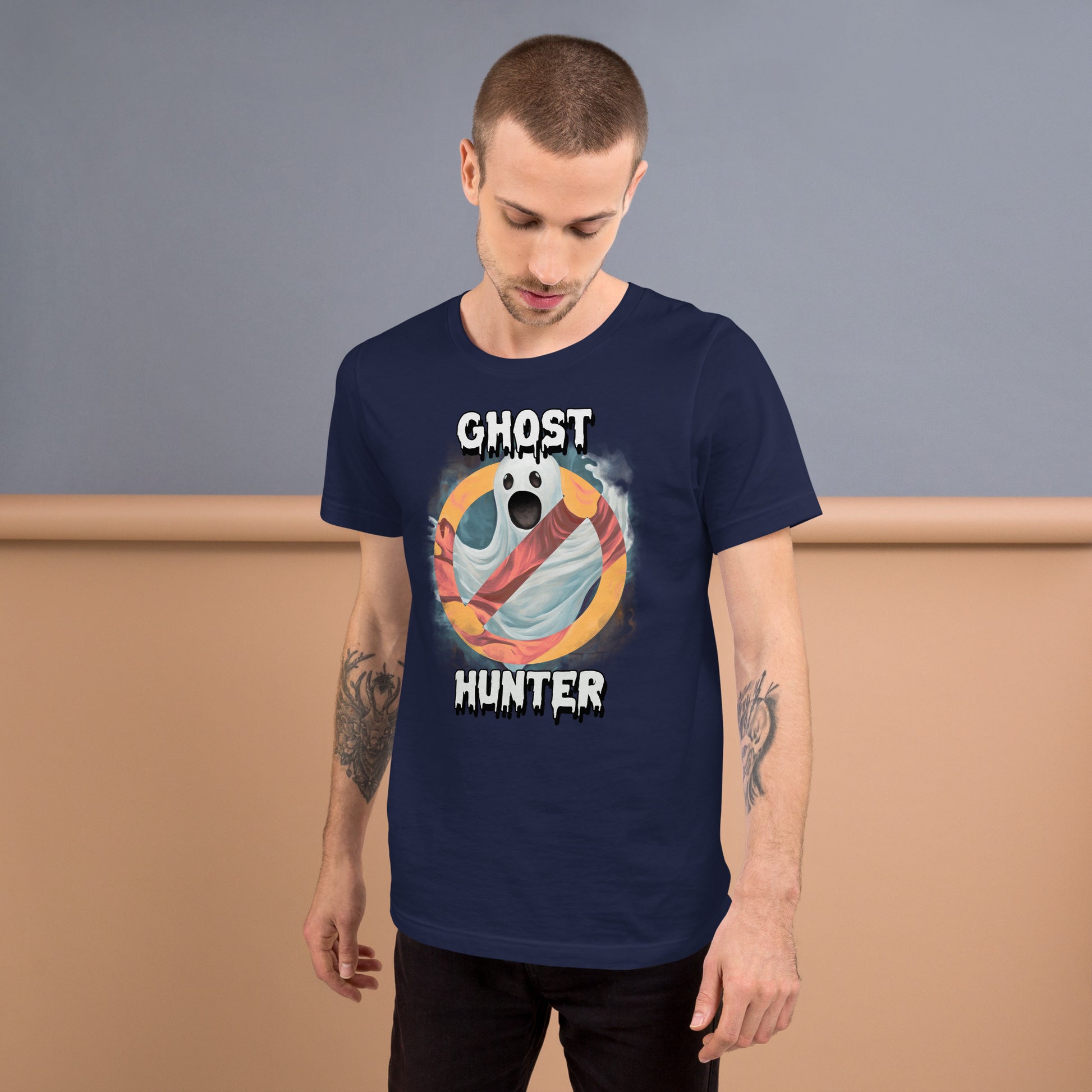 Ghost Hunter Short Sleeve Unisex T-shirt Navy Mockup