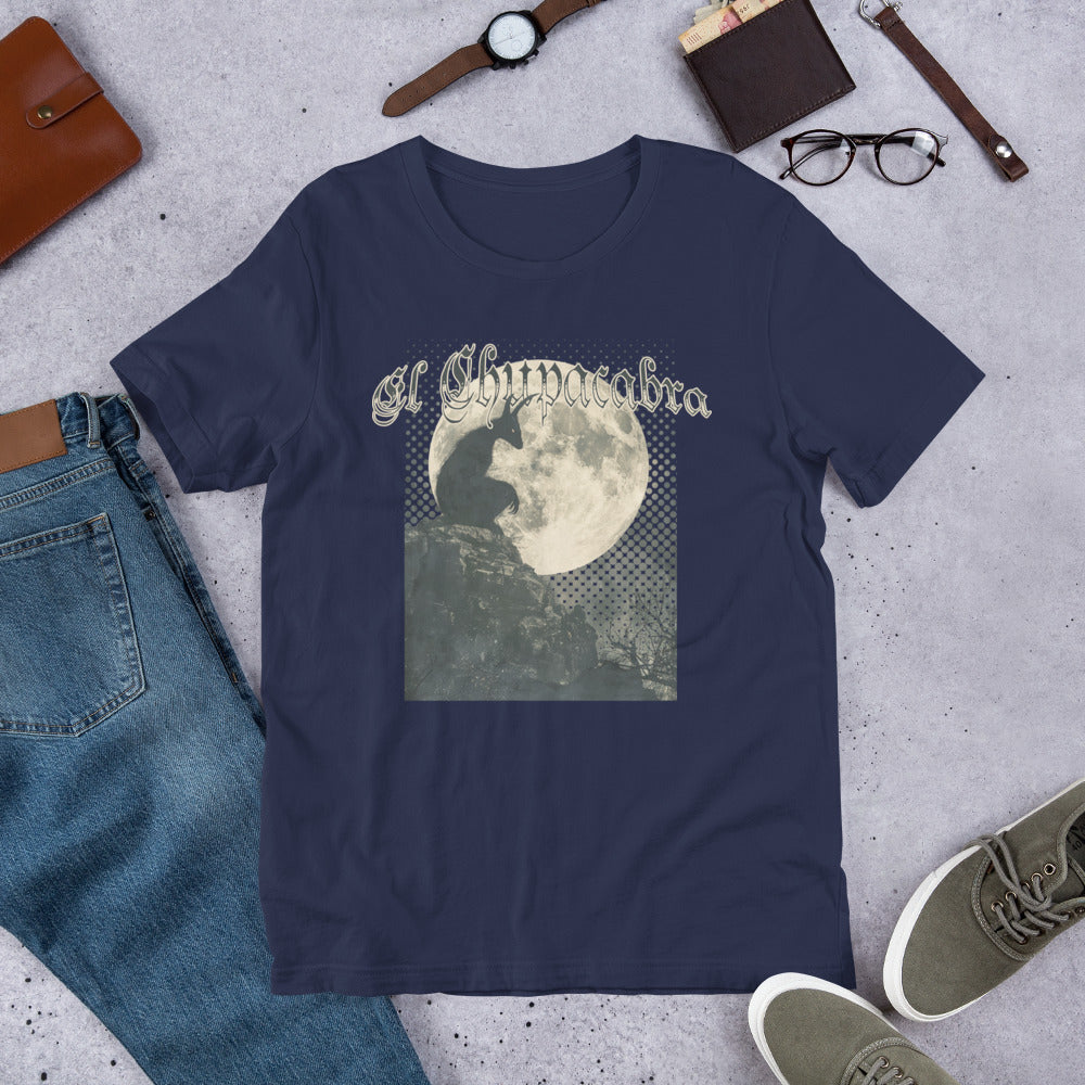 Chupacabra By Moonlight Short Sleeve Unisex T-shirt Navy Flat