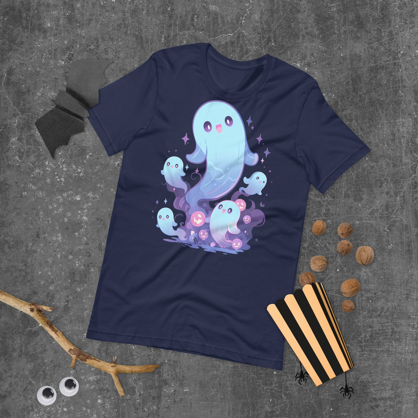 ghosties short sleeve unisex t-shirt navy flat