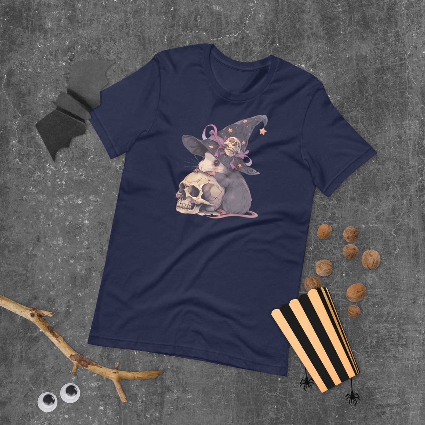 Witchy Rat short sleeve unisex t-shirt navy flat