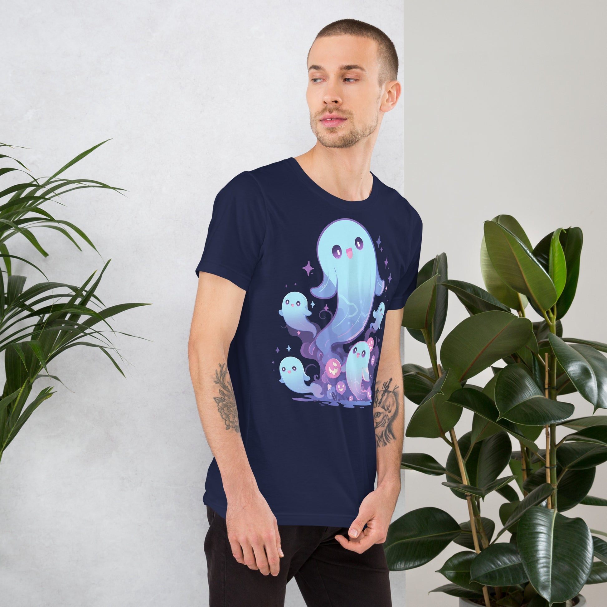 ghosties short sleeve unisex t-shirt navy mockup