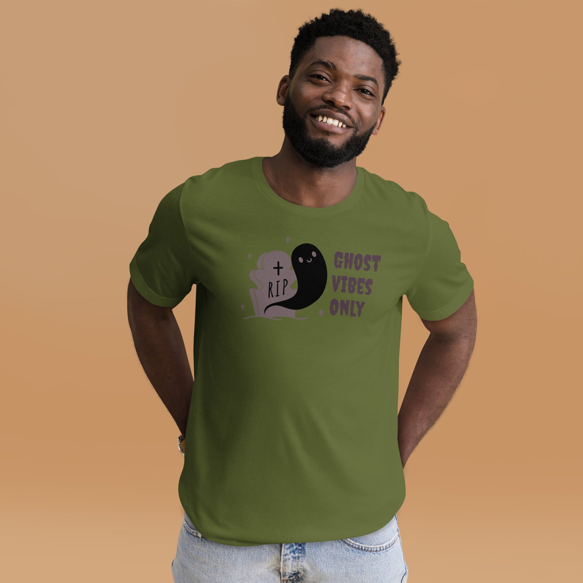 Ghost Vibes Only Short-sleeve Unisex T-shirt Olive Mockup