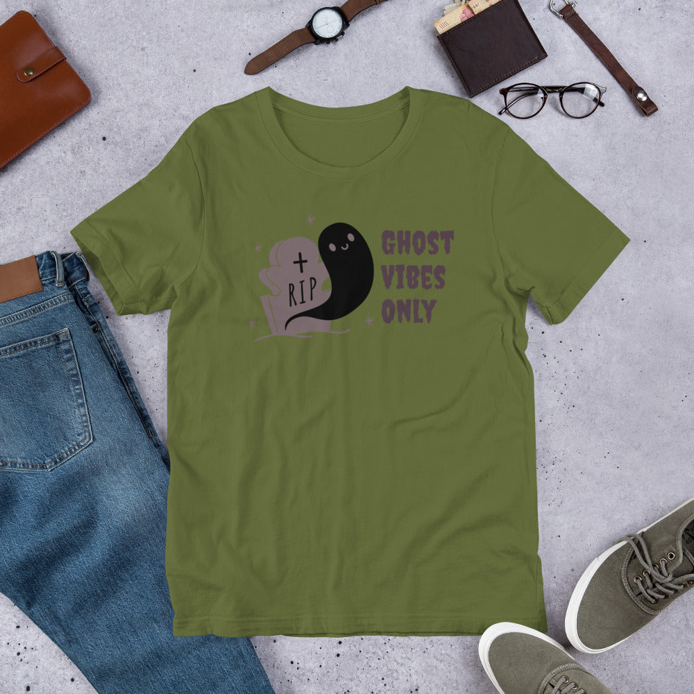 Ghost Vibes Only Short-sleeve Unisex T-shirt Olive Flat