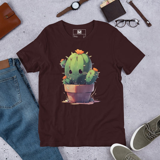 Kawaii_Cactus_Short_Sleeve_Unisex_T-shirt_Oxblood_Flat
