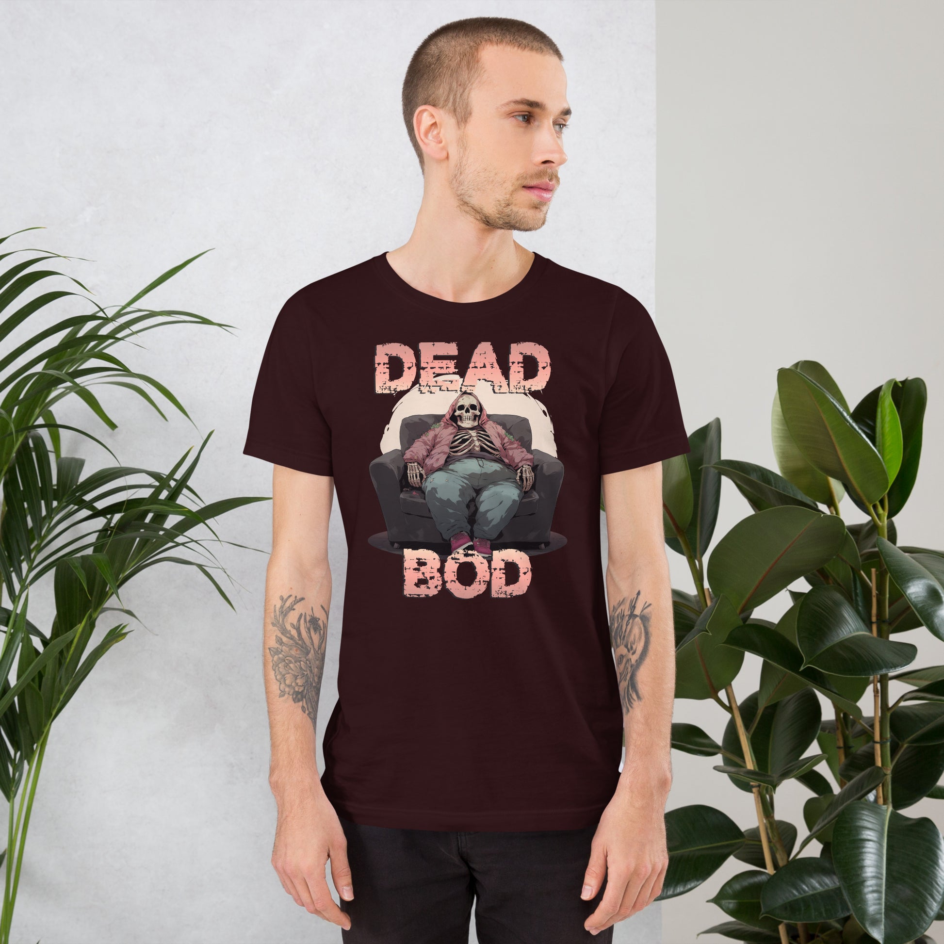 Deadbod_short_sleeve_unisex_t-shirt_oxblood_mockup
